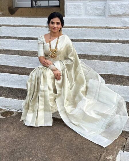 Nayanthara white tissue bridal saree