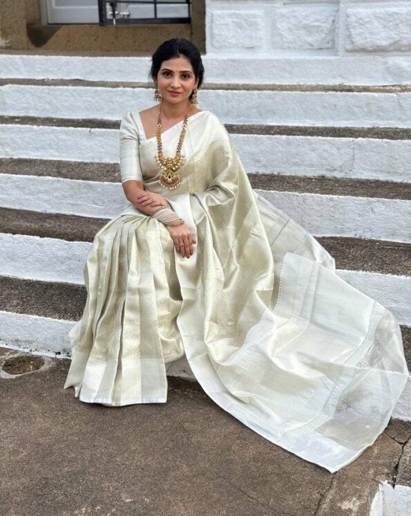 Nayanthara white tissue bridal saree