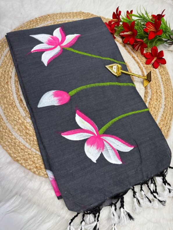 Lotus Design Saree Ash Gray