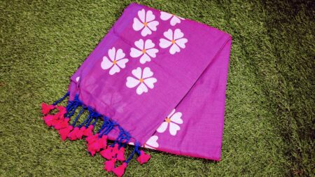 Flower Design Violet Khadi Cotton Saree