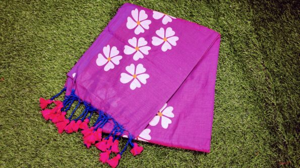 Flower Design Violet Khadi Cotton Saree