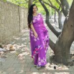 Flower Design Violet Khadi Cotton Saree