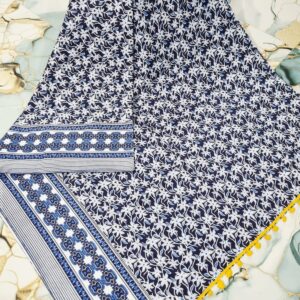 Kalamkari print saree blue and white