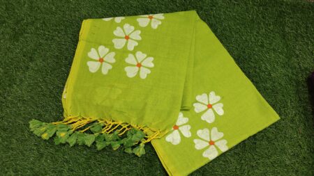 Flower Design Green Khadi Cotton Saree