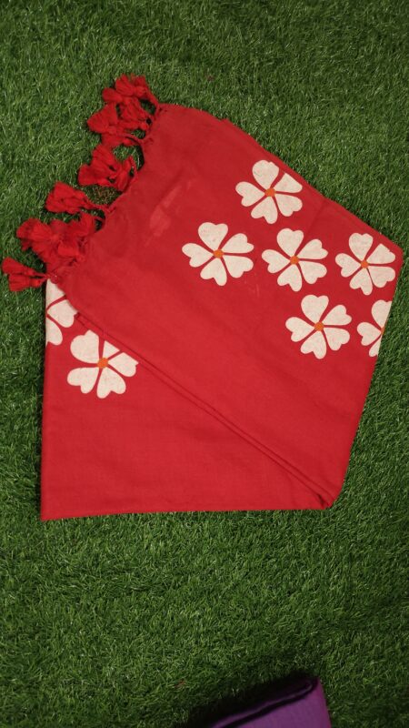 Flower Design Red Khadi Cotton Saree