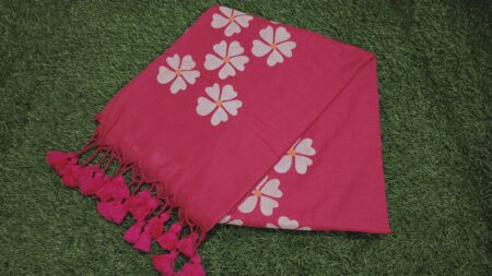 Flower Design Pink Khadi Cotton Saree